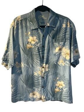 Jamaica Jaxx Blue Floral Palm-Print Camp Shirt